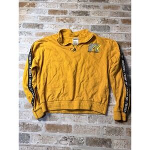 MTV Quarter Zip Sweatshirt Yellow Cropped Checkerboard Logo Tape Sleeve Small